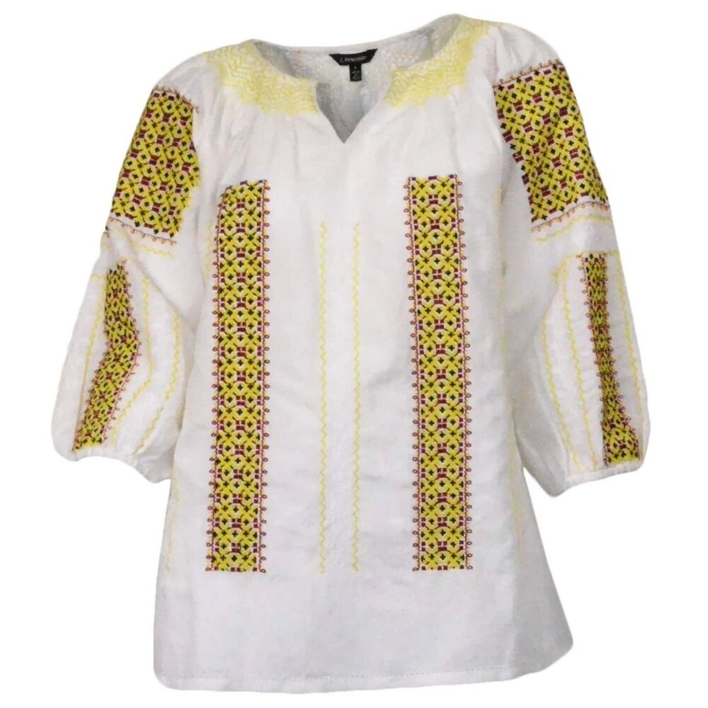 NWT! J. PETERMAN Paradise Linen Embroidered Boho Relaxed Fit Peasant Blouse S